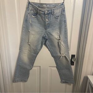 Old Navy High Rise Power Slim Straight Button Fly Light Wash Ripped Jeans Size12